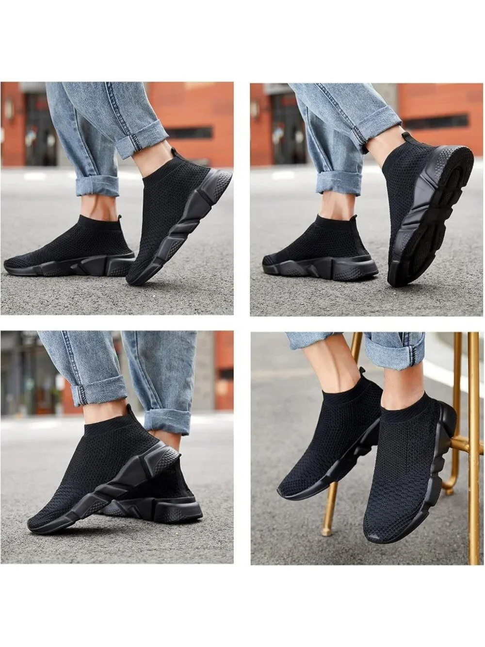 🆕Men's All Black Mesh Running Comfortable Lightweight Breathable Walking Shoes